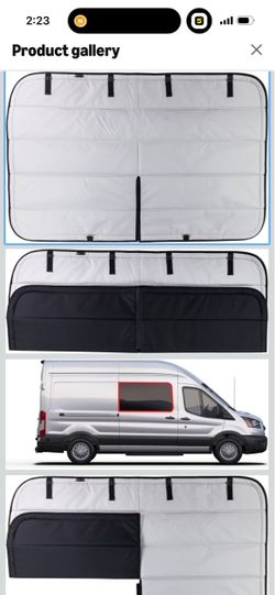 Insulated Blackout Sliding Door Window Cover Designed for Ford Transit Van Year 2015 to Current with NO Plastic Trim - Cool Gray