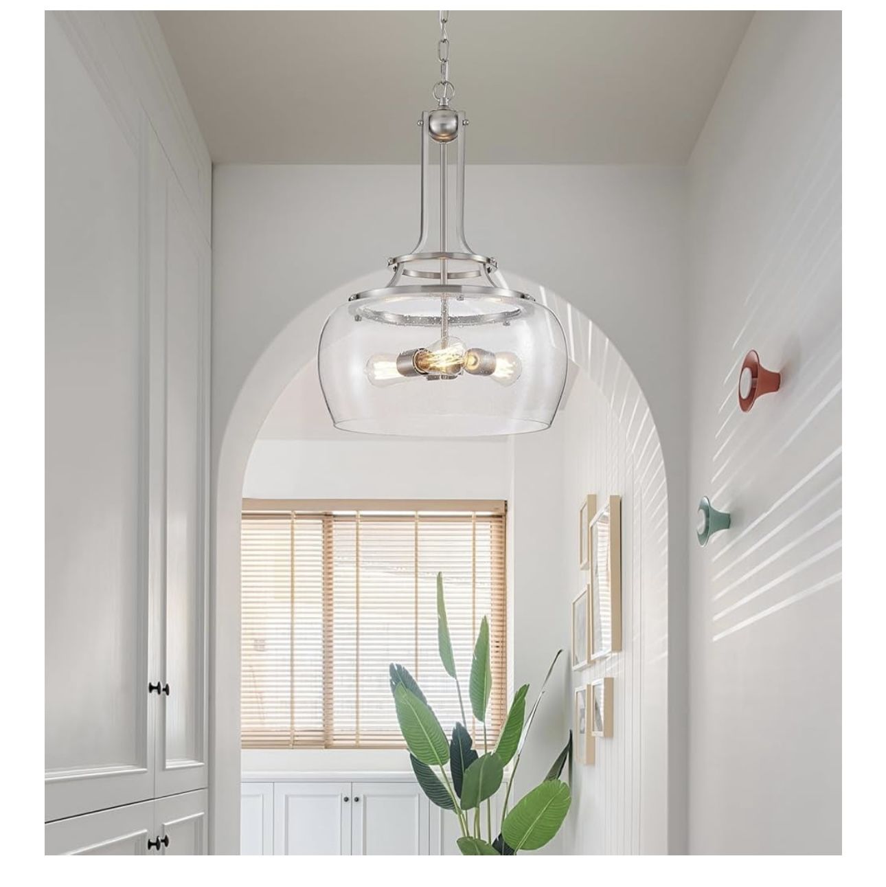 New In Box- Brushed Nickel 3 Light Hanging Pendent Light