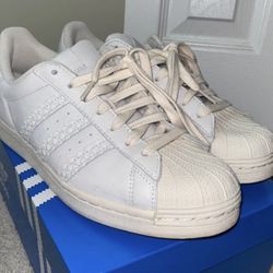 Adidas superstar tan leather sneakers