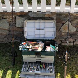 TWO Fishing  Rods with Reels Plus a Huge PLANO Tackle Box full of Lures.