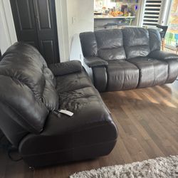 Brown Leather Fully Reclining 2 Piece Couch Set 