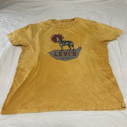 Levi' Strauss Distressed TIE DYE Yellow Wolf Graphic Mens 2XL T-shirt  Levi
