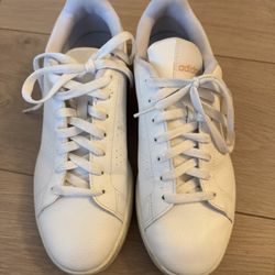 Women’s Adidas Advantage White Leather Sneakers with Animal Print