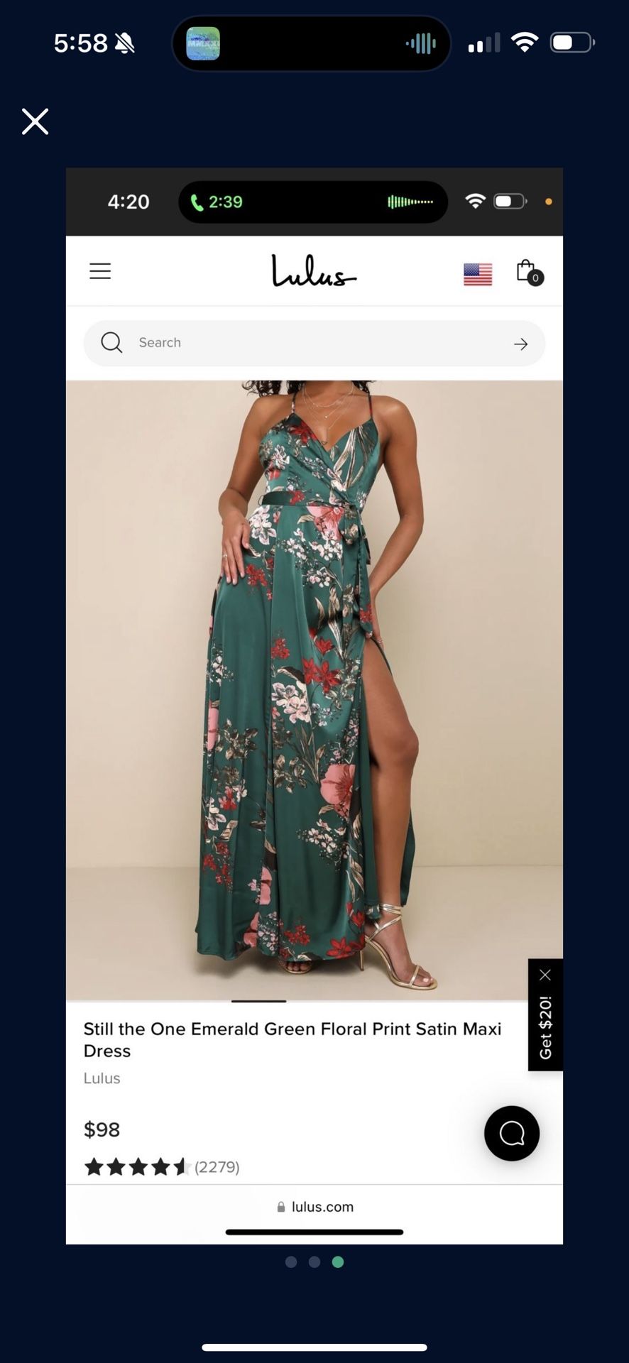 Lulus - Emerald Green Floral Print Satin Maxi Dress
