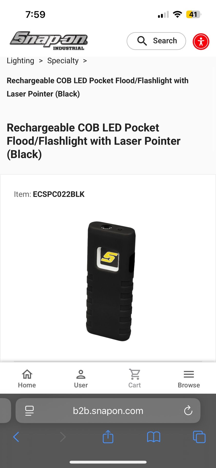 Snap-On Rechargeable COB LED Pocket Flood/Flashlight with Laser Pointer