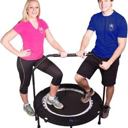 Maximus PRO Folding Rebounder USA | Voted #1 Indoor Exercise Mini Trampoline for Adults with Bar | Fitness & Weight Loss| Free Storage Bag, Resistance