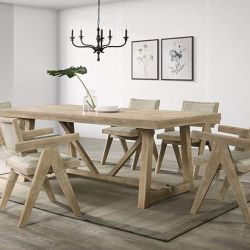 7 PIECE DINING TABLE SET OAK FINISH