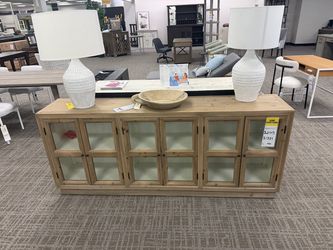 Reclaimed Pine 6-Door Glass Front Sideboard - Natural Light Pine | Buffet | Credenza