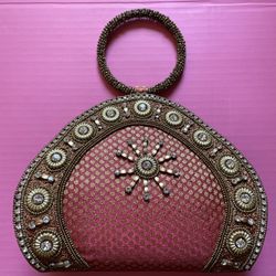 Vintage BEADED LINEN PURSE