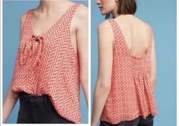 Anthropologie Maeve Verena Coral Tie-front Blouse - Size XXS