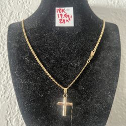 18K Solid Gold Chain and Pendant For Wedding 17.4Gr 23 Inches Long 