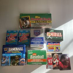 1987 Fleer Set blue tin (McGwire missing) 1987 fleer update traded (missing #76) 1990 Topps (missing #39)  & Fleer Set (one complete one missing #14) 