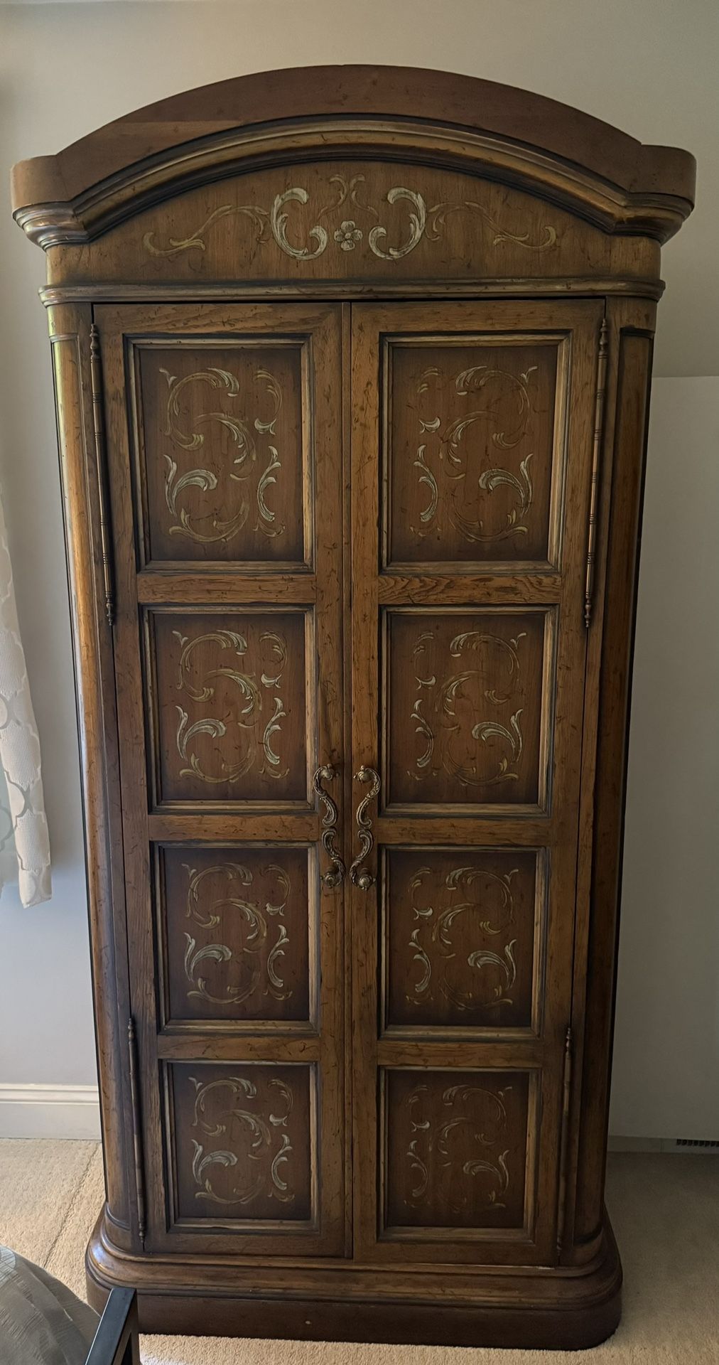 Vintage solid wood wardrobe with handpainted detailing
