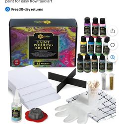 Acrylic Pouring Paint Supplies Kit Deluxe starter paint pouring kit includes stretched canvas, silicone oil, premixed fluid acrylic paint for easy flo