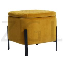 Open Box Homy Casa BOTTEGA YELLOW 18.9" Velvet Ottoman for Living Room or Bedroom