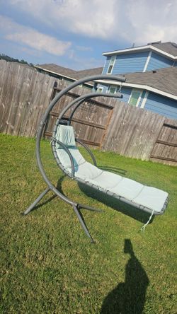 Hanging swinging hammock, grey and light blue