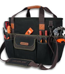 WELKINLAND 42-Pockets Electrician Tool Tote,16" Open Top HVAC Tool Tote Bag Heavy-Duty Tool Bags For Men，Waxed-Canvas Electrician Tool Bag，Easy-Access