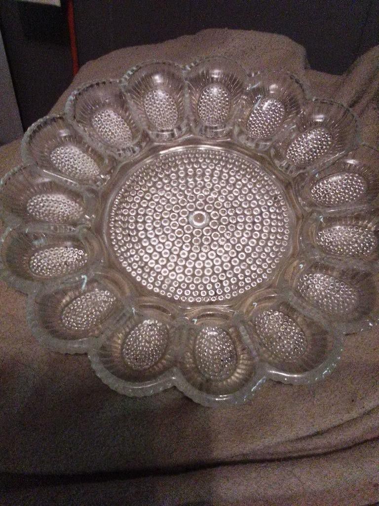 Vintage Glass Egg 2" Serving Tray With Beaded Glass On Bottom.