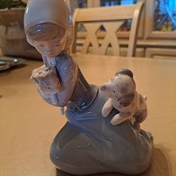 Lladro Figurine Girl With Dog And Cat (Dalmatian)