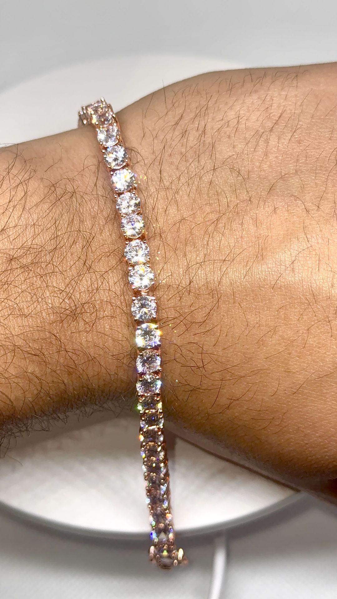 5MM ROSE GOLD PLATED BRASS TENNIS BRACELET ROUND CUT SIMULATED DIAMONDS LUXURY