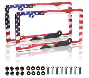 American Flag Bald Eagle License Plate Frames 2-Pack