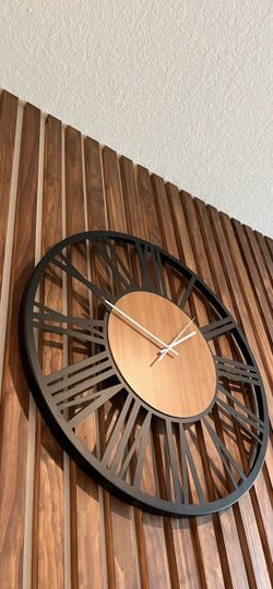 Large Modern Wall Clock Black and Wood