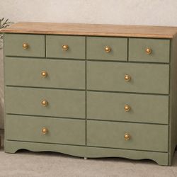 Sage Green Dresser w/ Wood Top – 10 Drawers