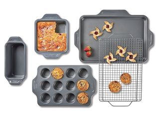 All-Clad Pro-Release Nonstick Bakeware Set 5 Piece Oven Safe 450F Half Sheet, Cookie Sheet, Muffin Pan, Cooling & Baking Rack, Round Cake Pan, Loaf Pa