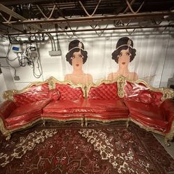 2 Piece Red-Gold Vintage Sofa/Couch