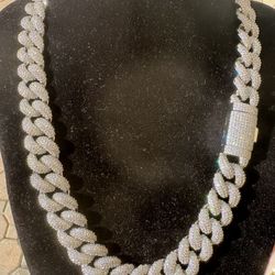 Iced Out Cuban Link Chain 15mm CZ Stones Silver 18” Brass