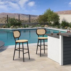 PURPLE LEAF Modern Bar Stool Set of 2, Woven Counter Stools with Back, Bistro Bar Stools