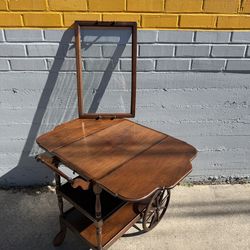 Antique 1920s Paalman Drop-Leaf Tea Cart / Bar Cart with Removable Glass Tray