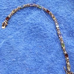 Sterling Silver Bracelet.4 Kinds Of Stones. 8 Inlong. 