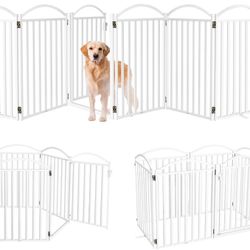 Malier 6-Panel Dog Gate with Door – 32" High Freestanding Fence, White (E39)