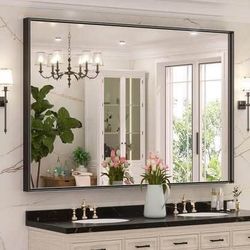New Black Mirror for Bathroom 60 x 40 Rectangular Black Large Wall Vanity Mirrors Metal Frame