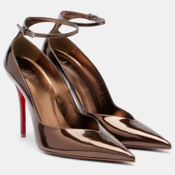 CHRISTIAN LOUBOUTIN EROZEE 100 BRONZE LEATHER ANKLE STRAP PUMPS SZ 36.5 NEW