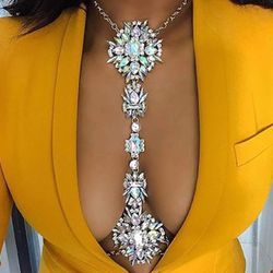 $10 Boho Rhinestone Chest Chain Crystal Necklace Body Chain Jewelry Accessories For Women