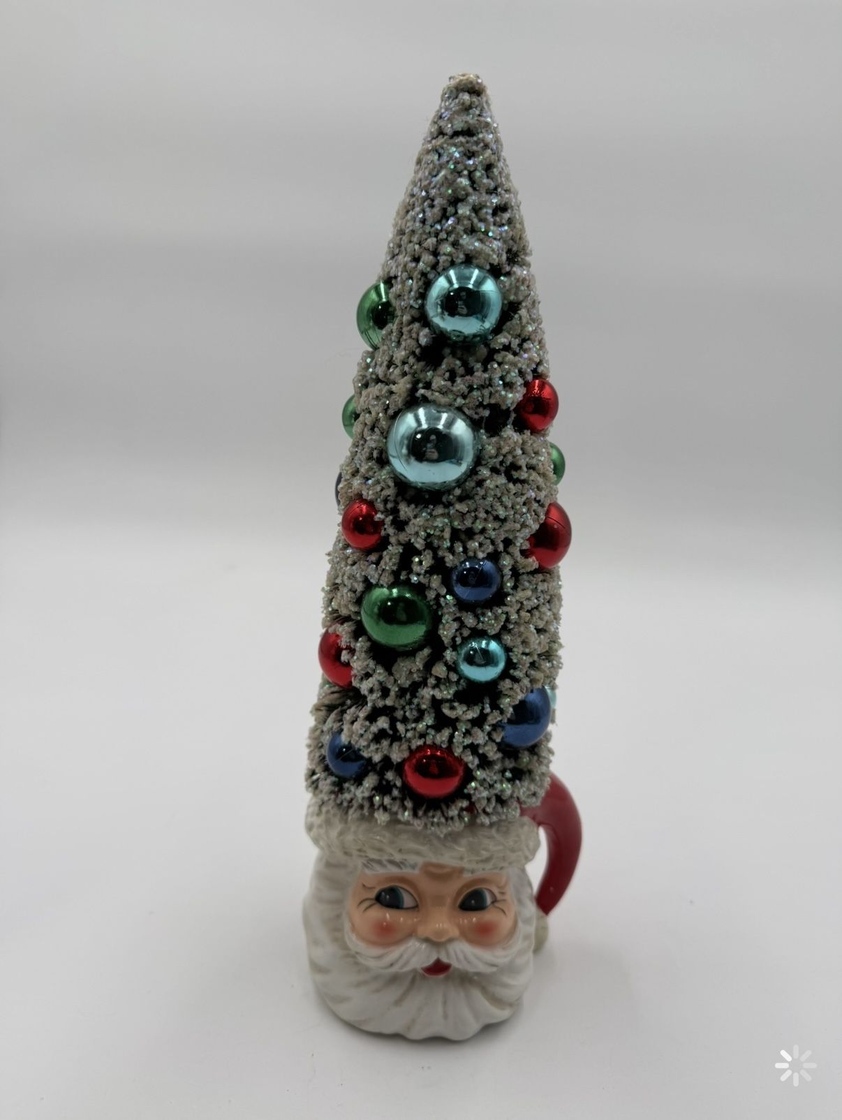 Santa Claus Bottle Brush Flocked Tree Retro Style Figurine Christmas Resin mug
