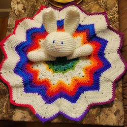 Hand Crocheted Comforting Bunny Lovey 