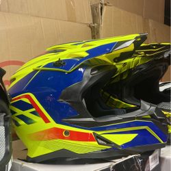 New Yellow Blue And Red Dot Off Road Dirt Bike Mx Motorcycle Helmet $90