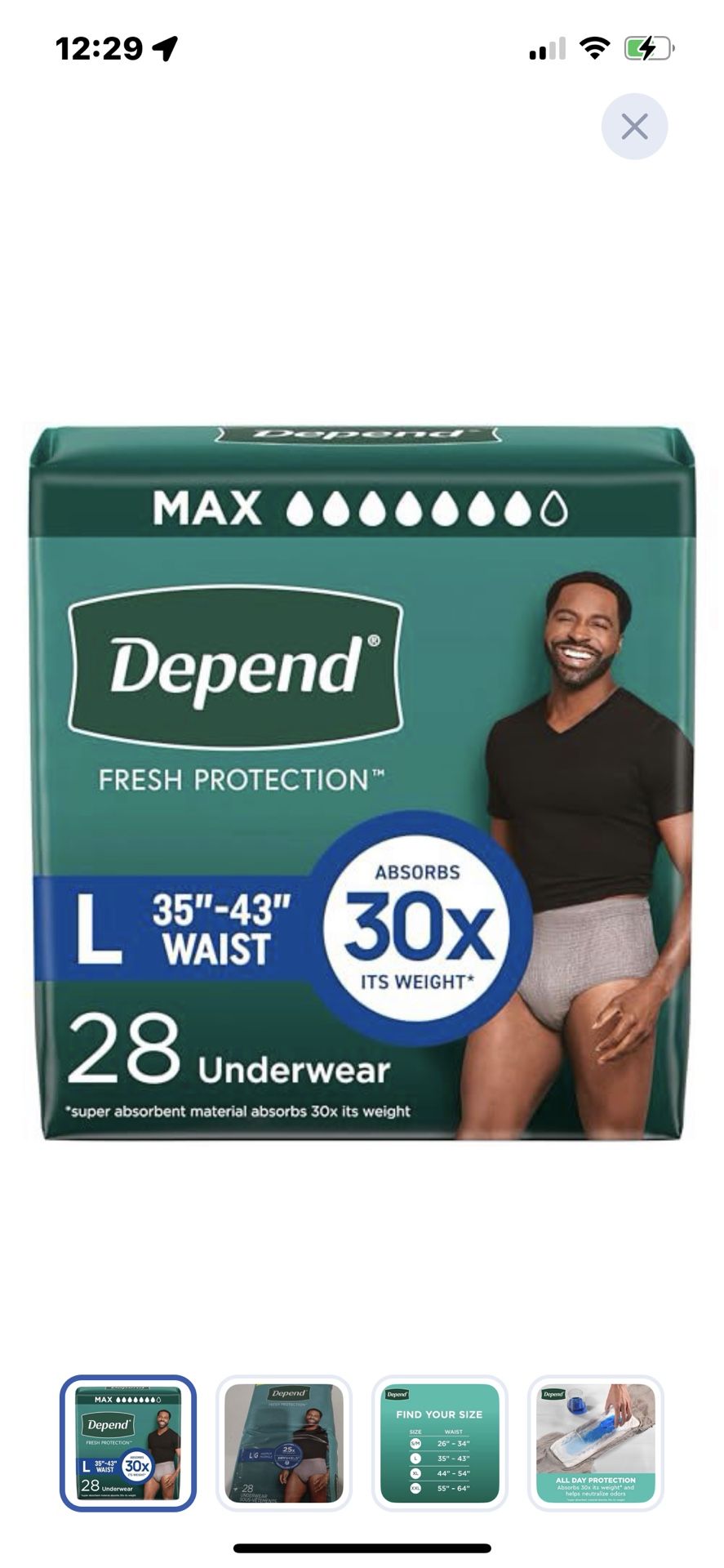 “New”Depends Men’s (sz Large)diapers 28 Count
