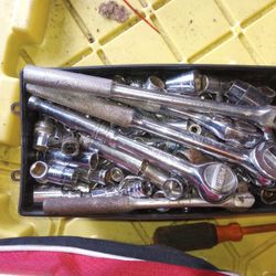 Husky Bag Full Of Hand Tools And Ammo Box Full Of Sockets