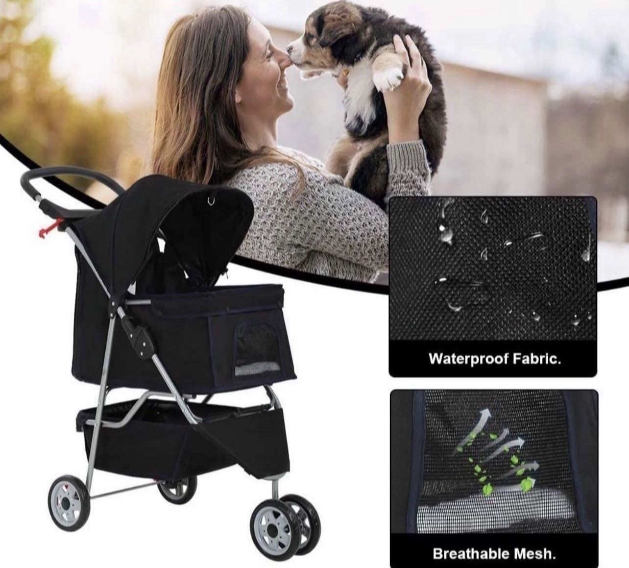 BestPet 3 Wheels Pet Stroller Dog Cat Cage Jogger Stroller for Medium Small Dogs Cats Travel Folding Carrier Waterproof Puppy Stroller with Cup Holder