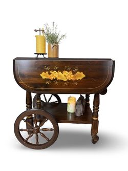 Vintage Cute Wooden Drop Leaf Tea Cart Bar