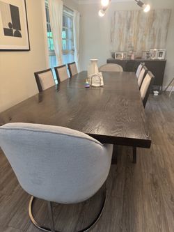 Dark Wood Dining Table with 8 Chairs
