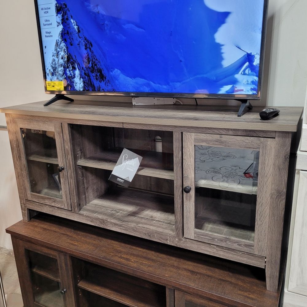 NEW EXTRA LARGE TV STAND W/ FIREPLACE OPTION GRAY COLOR SKU#ASHW275 68TC