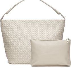 WEIMZC Woven leather white tote bag