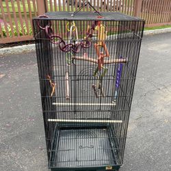 Large Bird Cage with Accessories 36” high by 17” square.