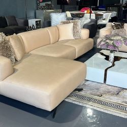 2 PIECE SECTIONAL LOVESEAT BEIGE VELVET 120x65