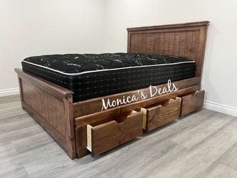 Queen Solid Wood Bed With 3 Drawers And Mattress $760